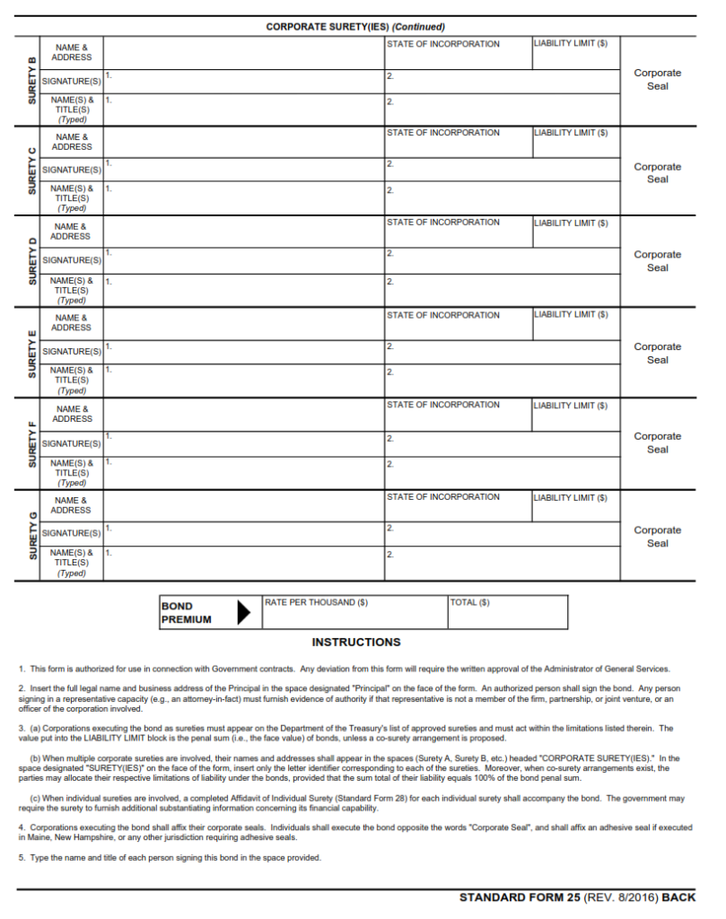 SF 25 Form – Performance Bond | SF Forms