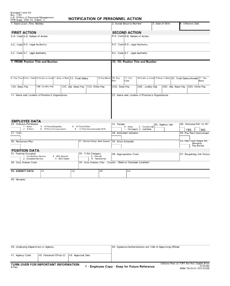 SF 50 Form – Notification of Personnel Action | SF Forms