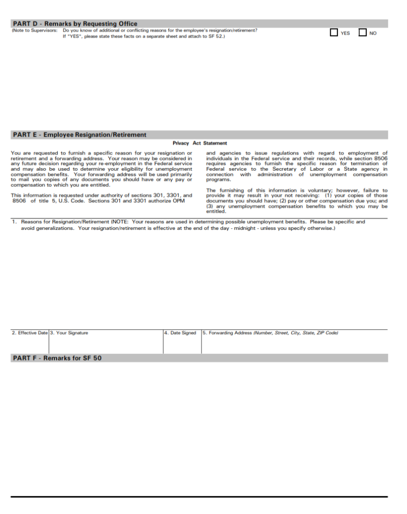 SF 52 Form Request for Personnel Action SF Forms