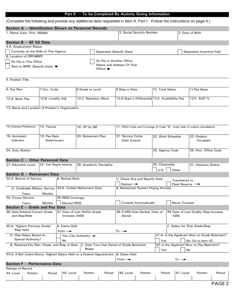 SF 75 Form Request For Preliminary Employment Data SF Forms