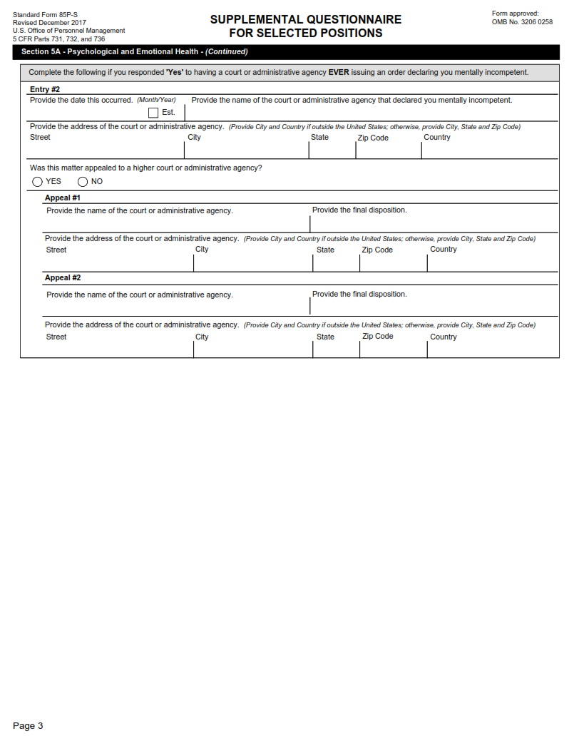 SF 86 Form - Questionnaire for National Security Positions