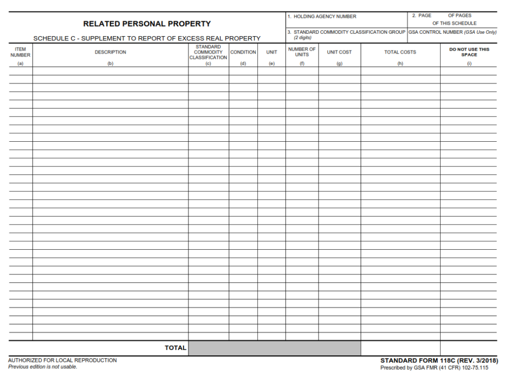 Sf 118c Form – Related Personal Property – Schedule C – Supplement To 