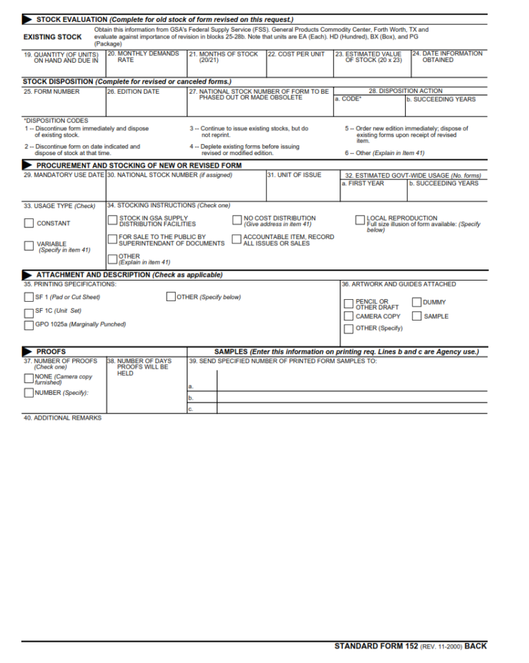 SF 152 Form – Request for Clearance or Cancellation of a Standard or ...