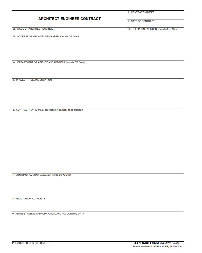 SF 252 Form - Architect-Engineer Contract Part 1