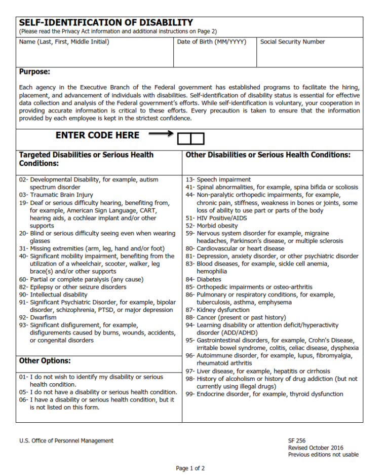 Sf 256 Form Self Identification Of Handicap Sf Forms