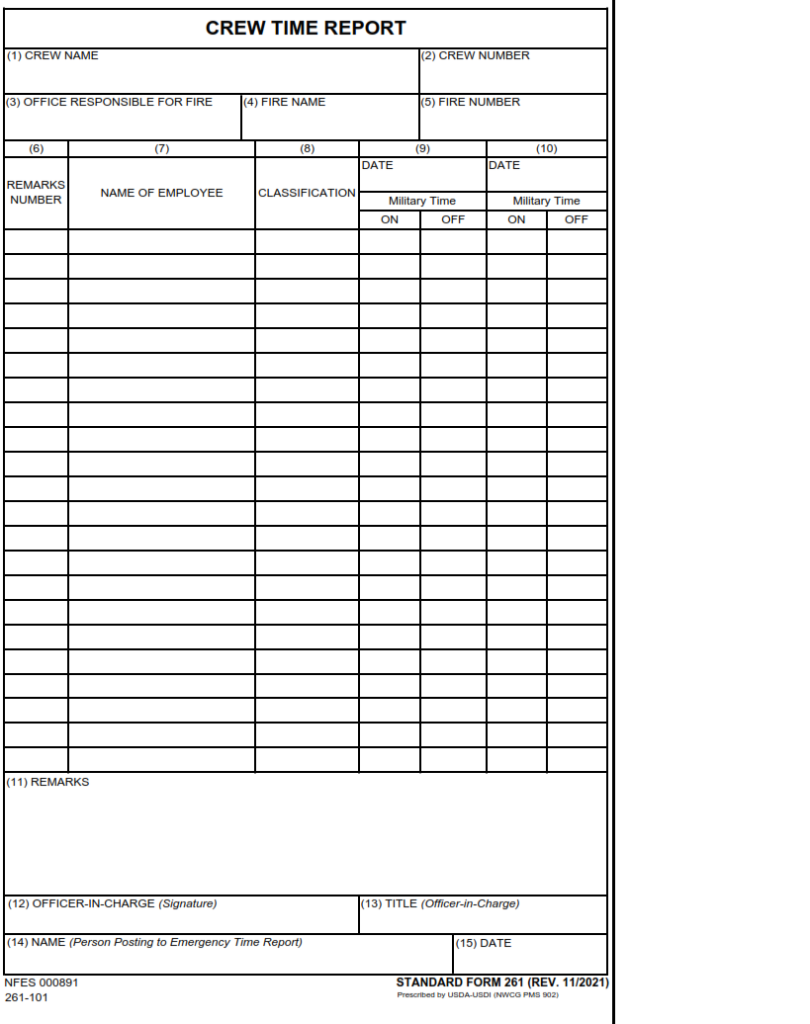 Sf 261 form crew time report sf forms