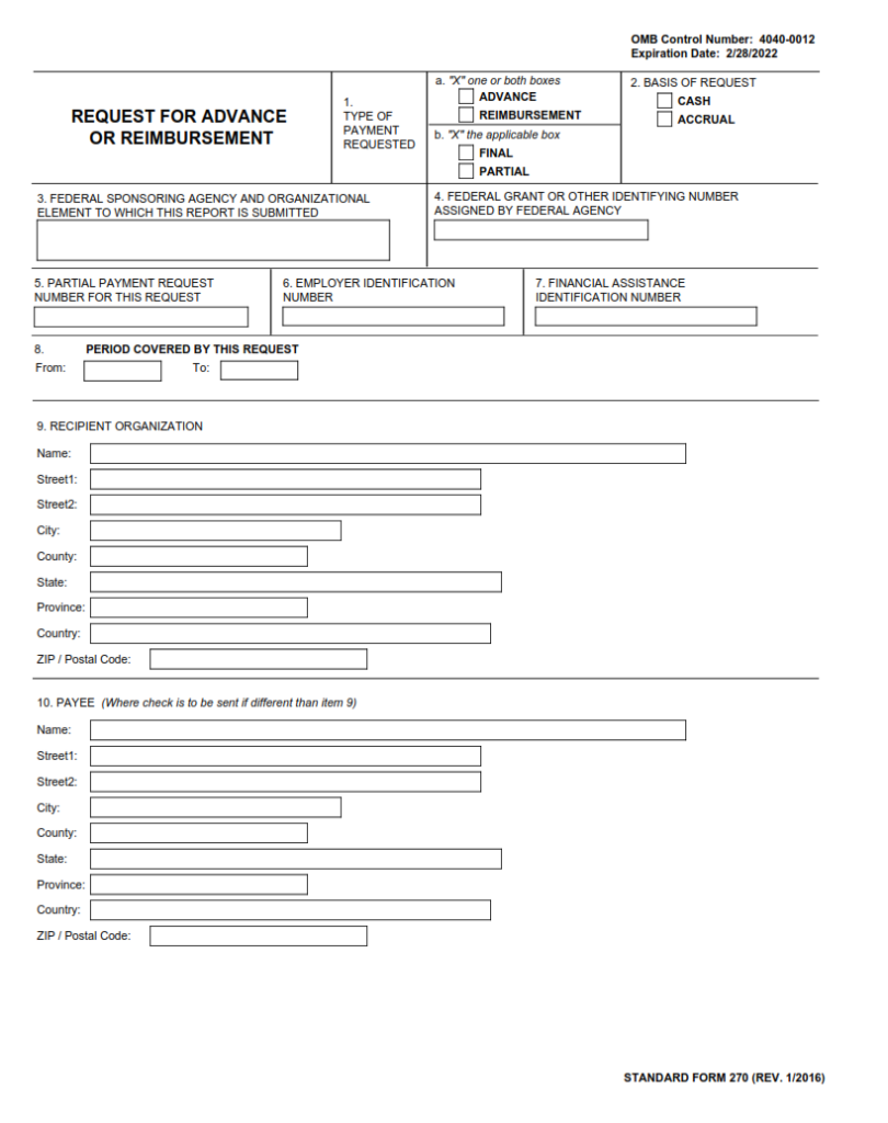 SF 270 Form – Request for Advance or Reimbursement | SF Forms