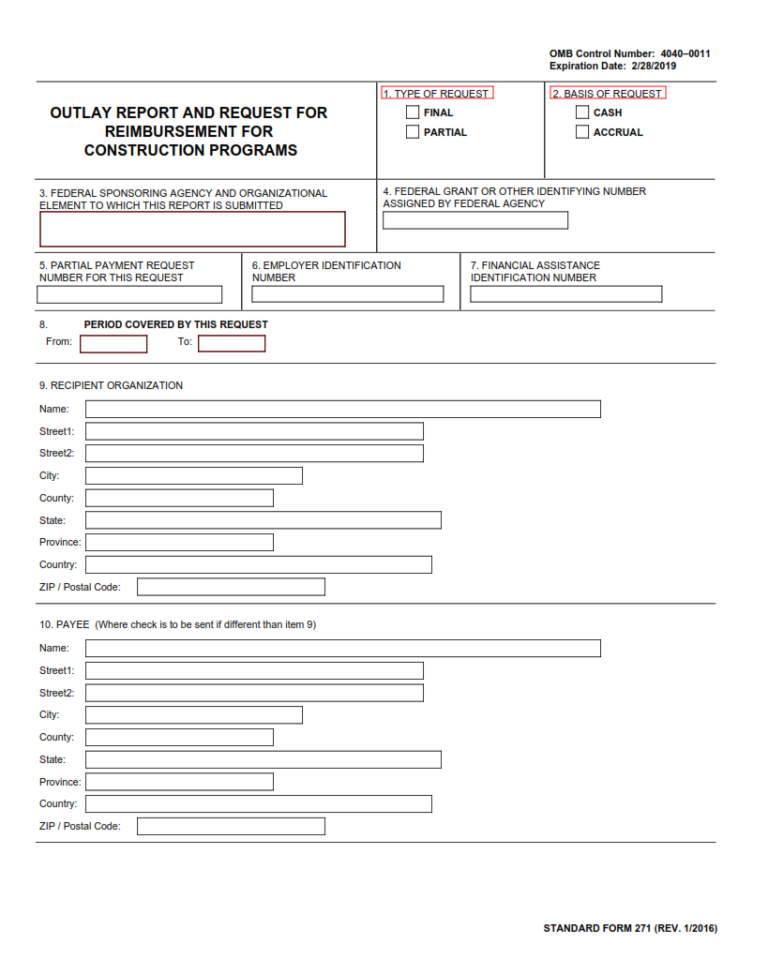 SF 271 Form – Outlay Report and Request for Reimbursement for ...