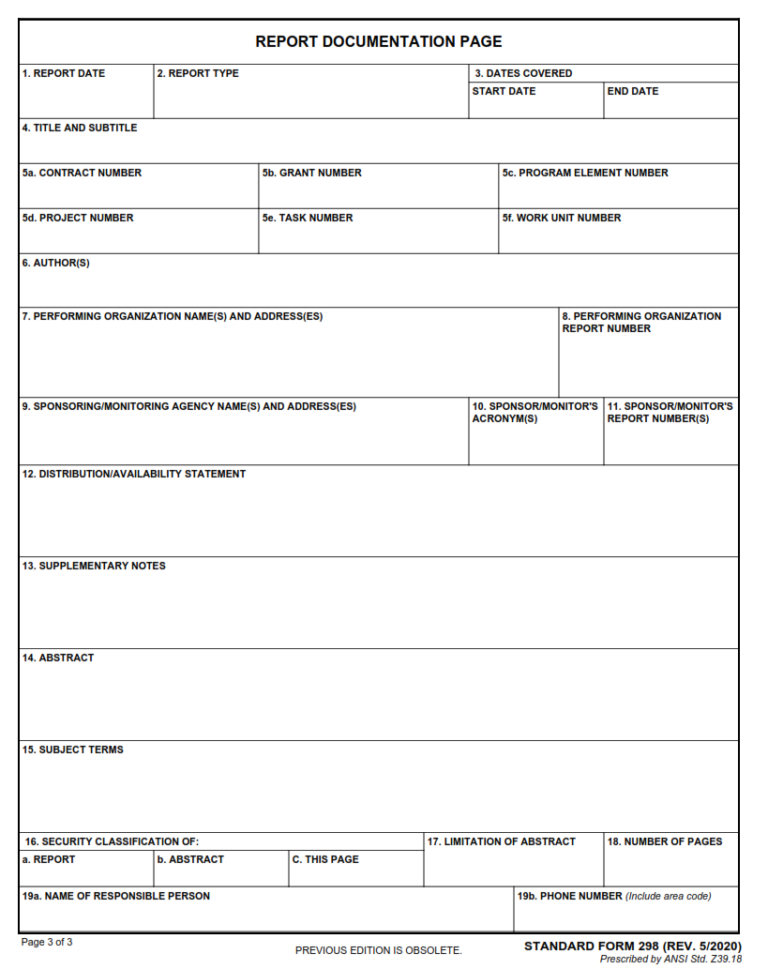 SF 298 Form – Report Documentation Page | SF Forms