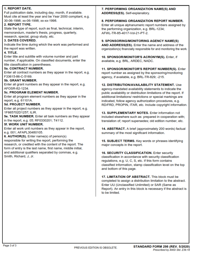 SF 298 Form – Report Documentation Page | SF Forms