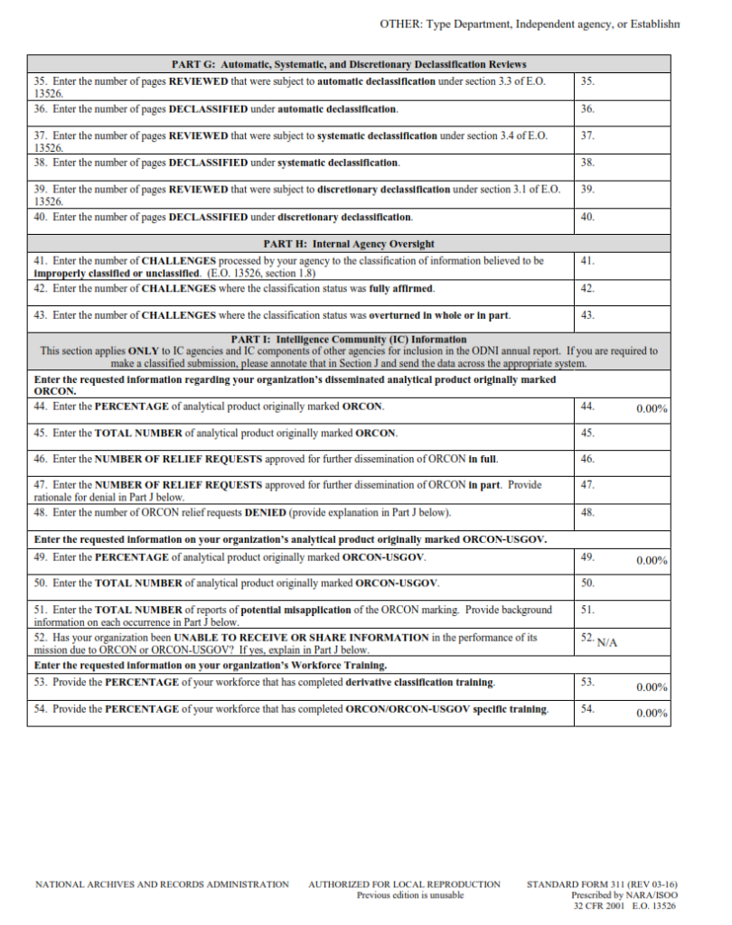 SF 311 Form – Agency Security Classification Management Program Data ...