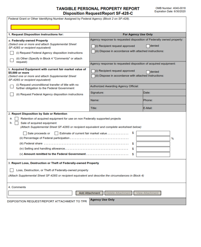 SF 428C Form Tangible Personal Property Report Disposition Request