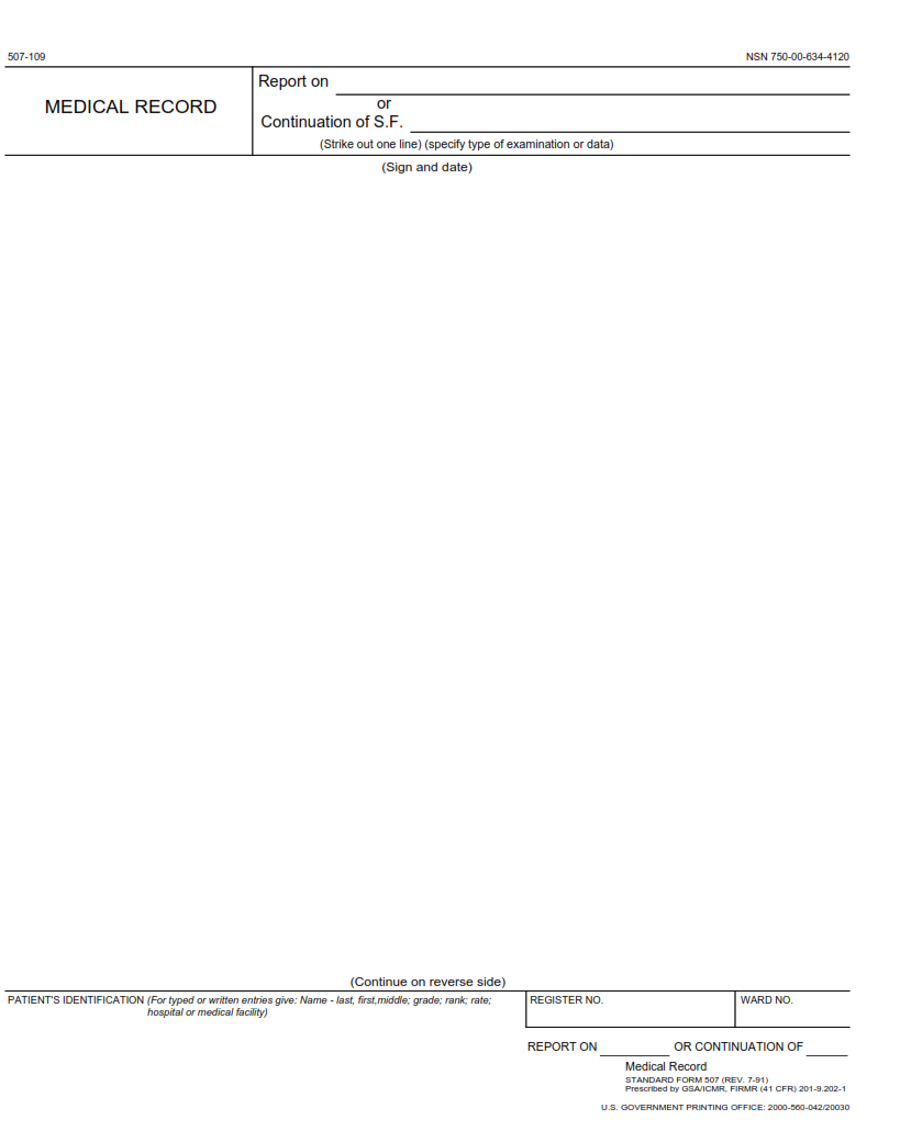 SF 507 Form - Medical Record Part 1