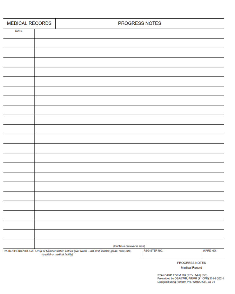 Sf 509 Form Medical Record Progress Report Sf Forms