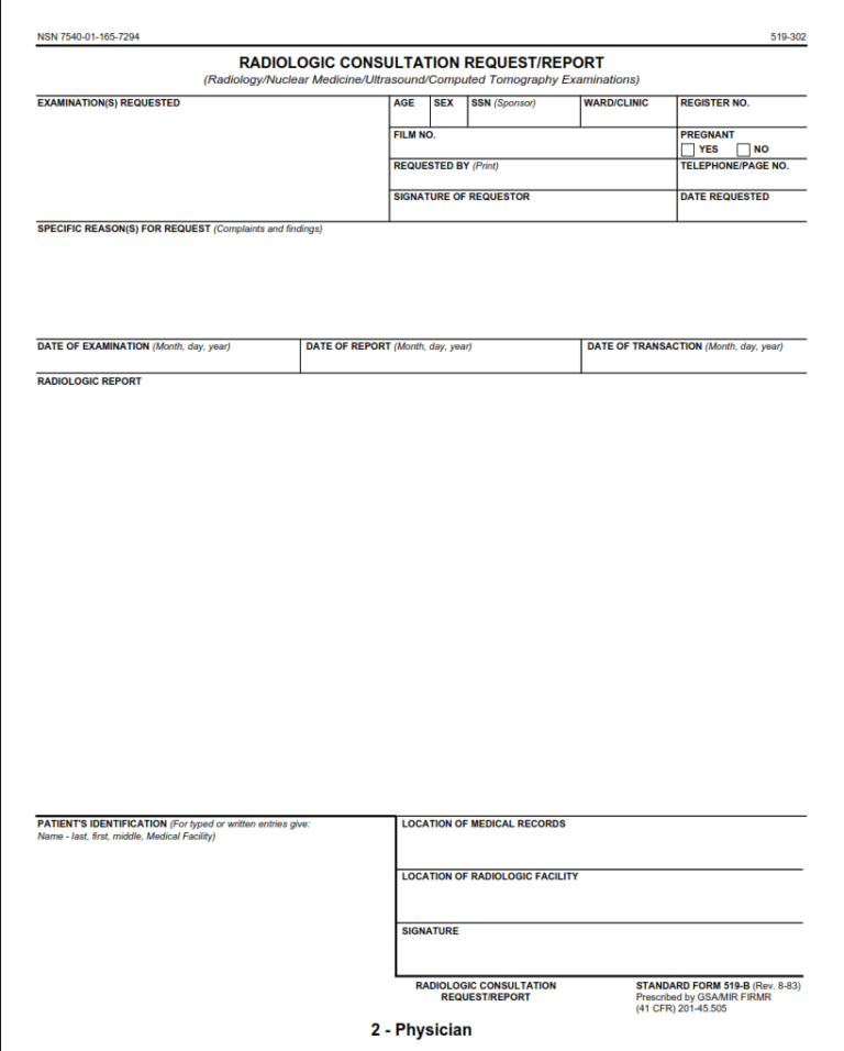 SF 519B Form – Radiologic Consultation Request/Report (Radiology ...