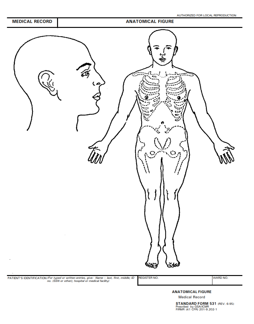 SF 531 Form - Medical Record - Anatomical Figure Part 1