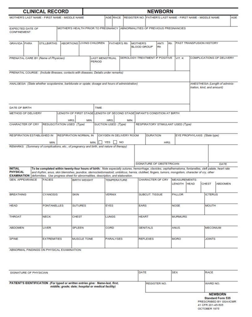 Sf 35 Form.pdf SF 535 Form – Clinical Record – Newborn | SF Forms
