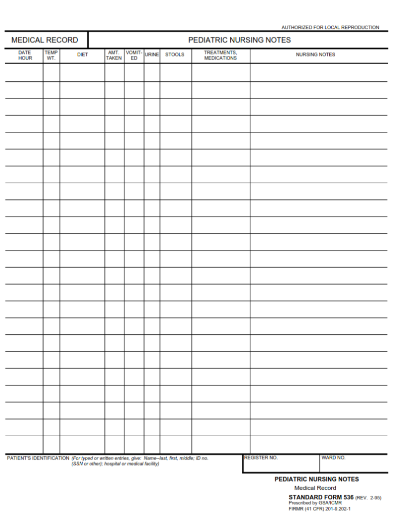 SF 536 Form – Medical Record – Pediatric Nursing Notes | SF Forms