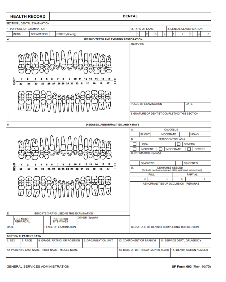 Sf 603 Form Medical Record Dental Sf Forms