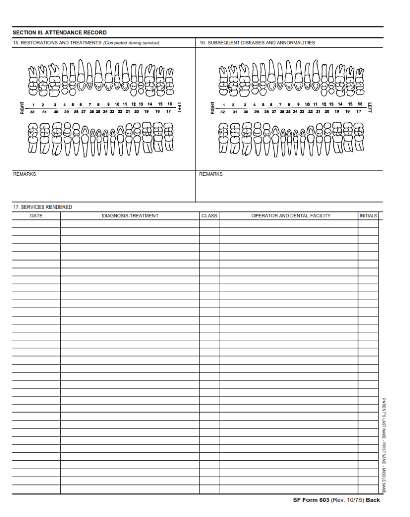 SF 603 Form – Medical Record – Dental | SF Forms