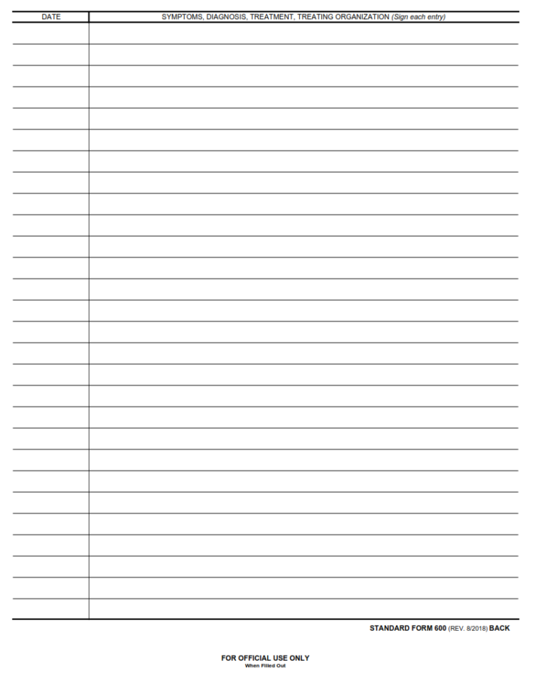 Sf Form 600 Chronological Record Of Medical Care Sf Forms 2600