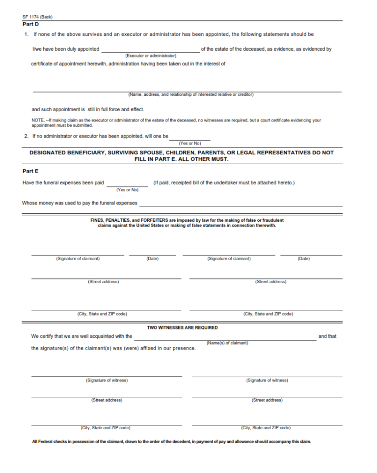 SF 1174 Form – Claim for Unpaid Compensation of Deceased Member of the ...