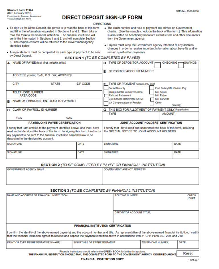 SF 1199A Form – Direct Deposit Sign-Up Form | SF Forms