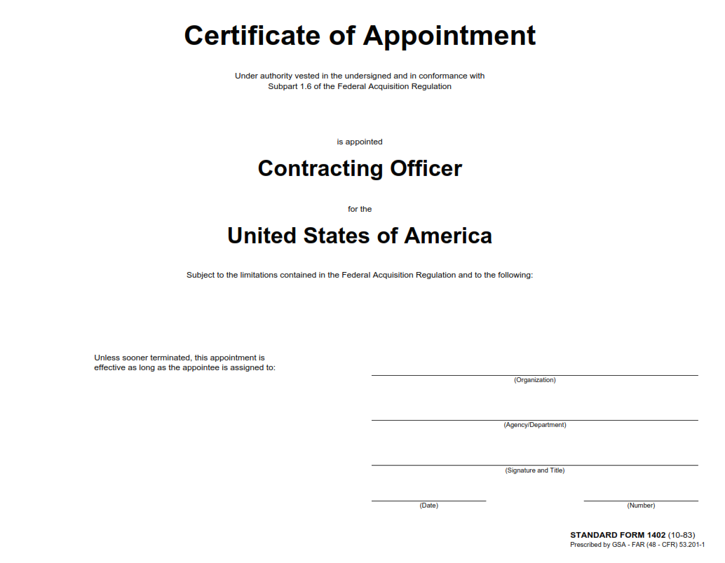 SF 1402 Form Certificate Of Appointment SF Forms